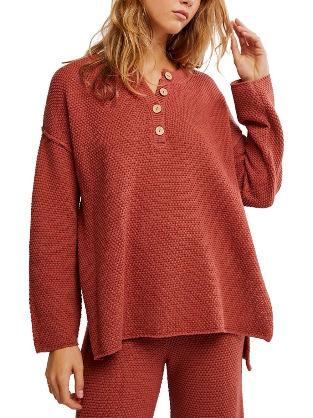 Free People Hailey waffle-knit henley